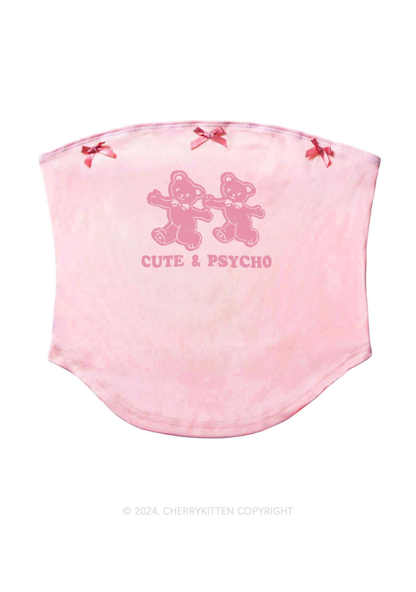 Cute And Psycho Bears Y2K Pink Bow Tie Tube Top Cherrykitten