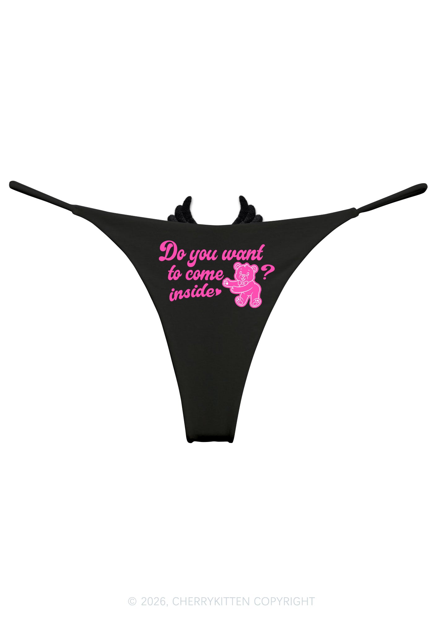 Do You Want To Come Inside Y2K Bikini String Thong With Black Wings Cherrykitten