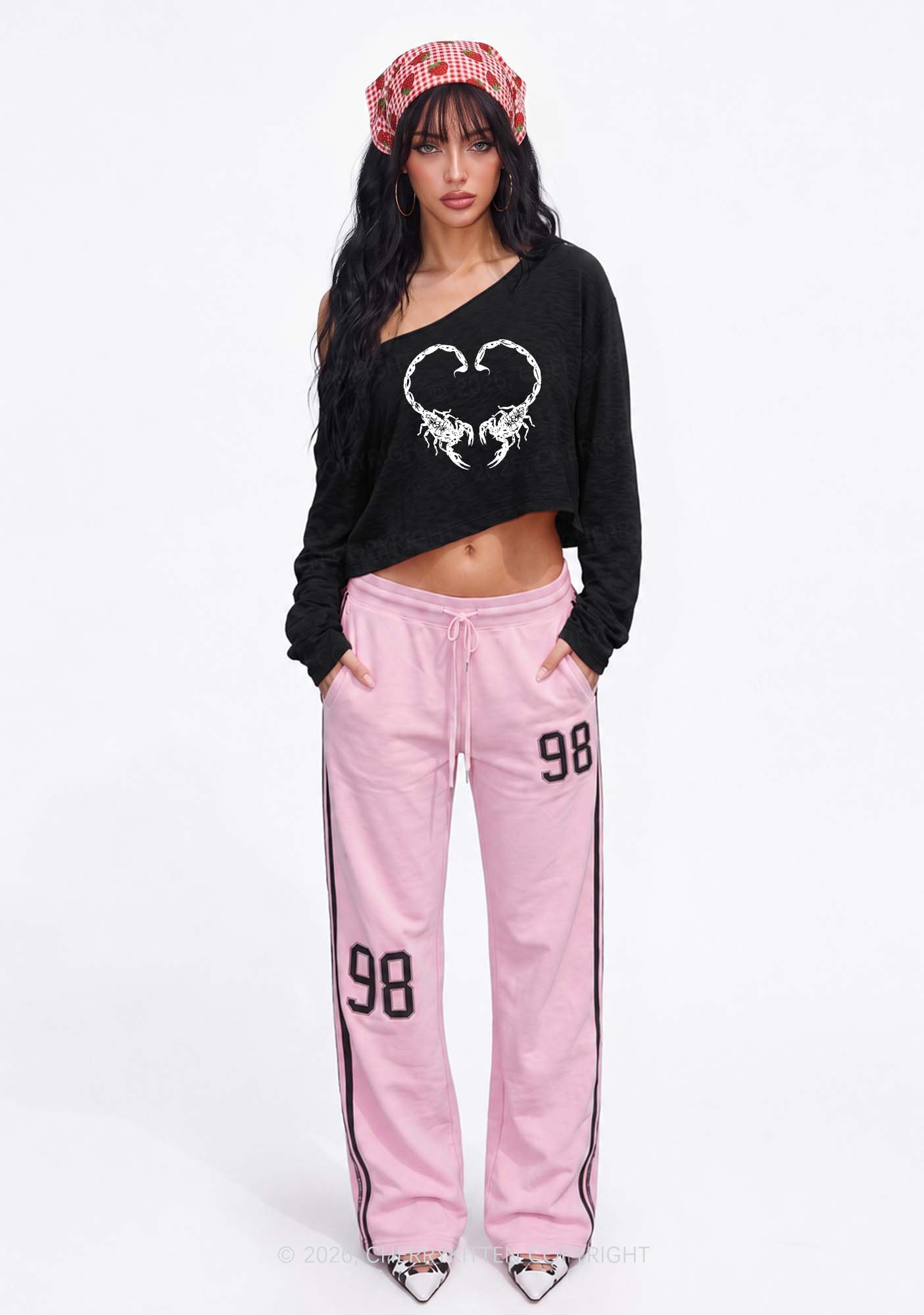Skull Scorpion Heart Y2K Off Shoulder Long Sleeve Crop Top Cherrykitten