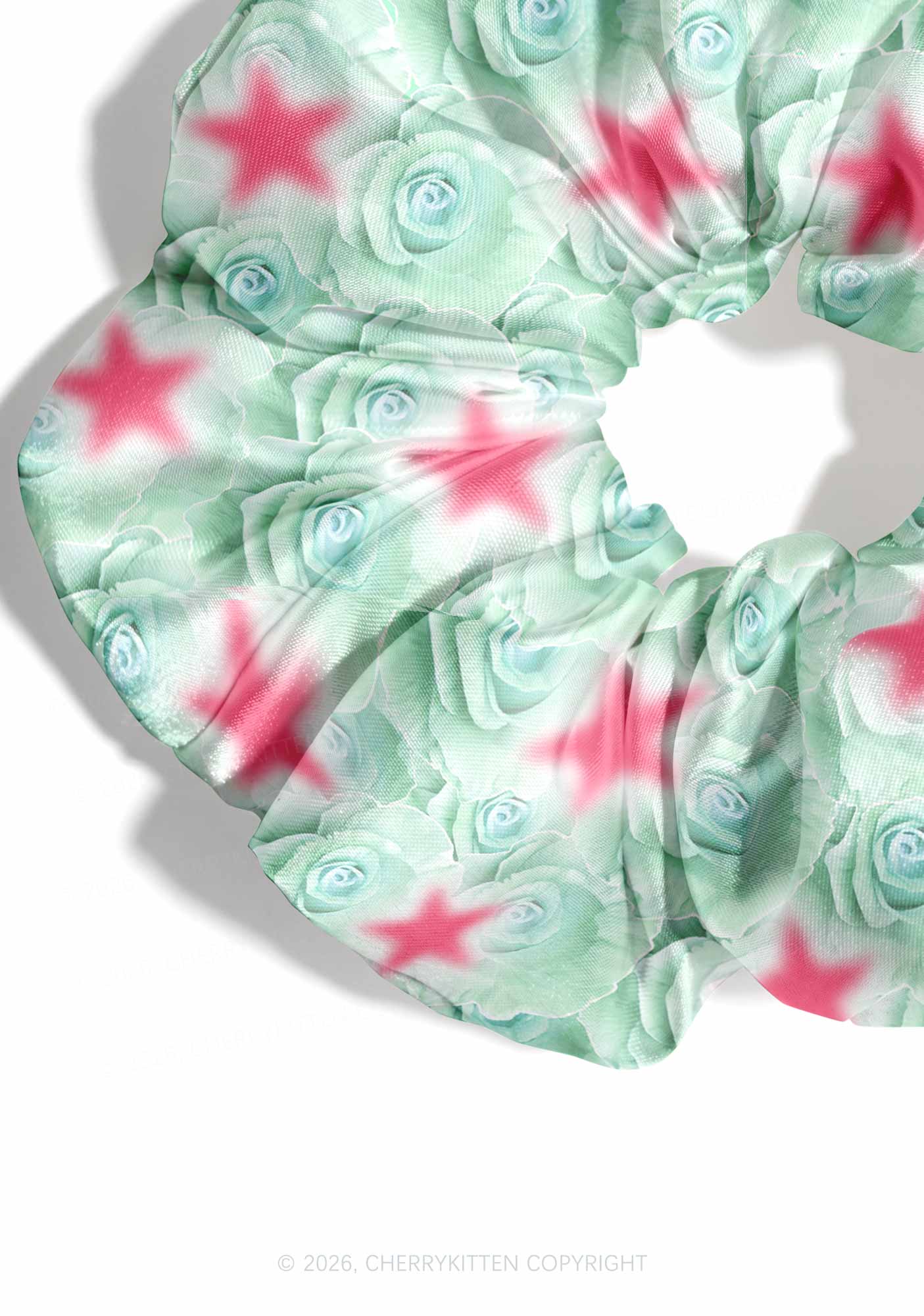 Mint Green Rose Pink Star Y2K Hair Scrunchie Cherrykitten