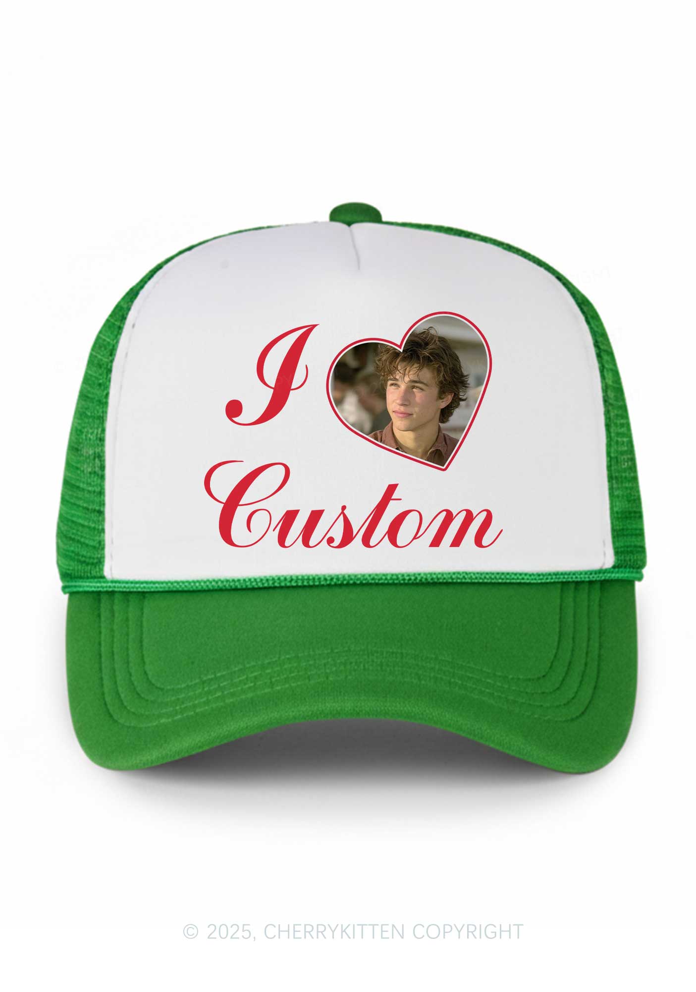 I Love Custom Photo Valentine's Day Y2K Colorblock Trucker Hat Cherrykitten