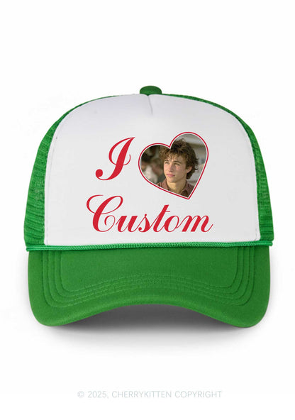 I Love Custom Photo Valentine's Day Y2K Colorblock Trucker Hat Cherrykitten