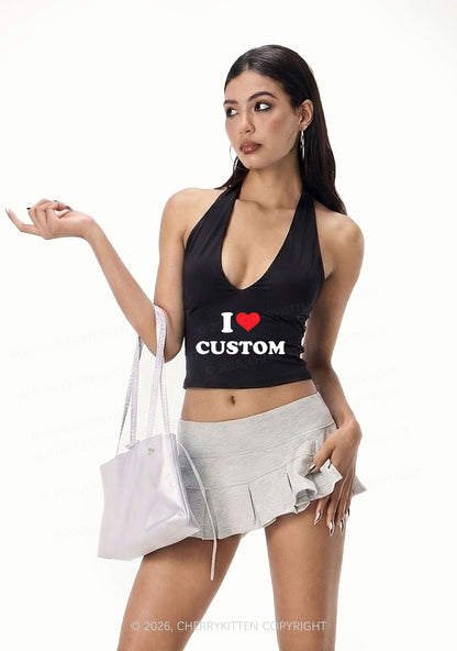 I Love Custom Personalized Y2K Halter Deep V Neck Cami Cherrykitten