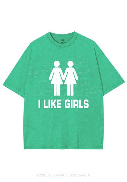 I Like Girls Pride Y2K Shirts Washed Tee Cherrykitten