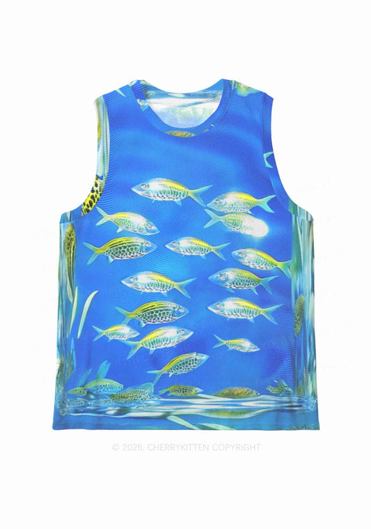 Undersea Fish Y2K Mesh Muscle Tank Cherrykitten