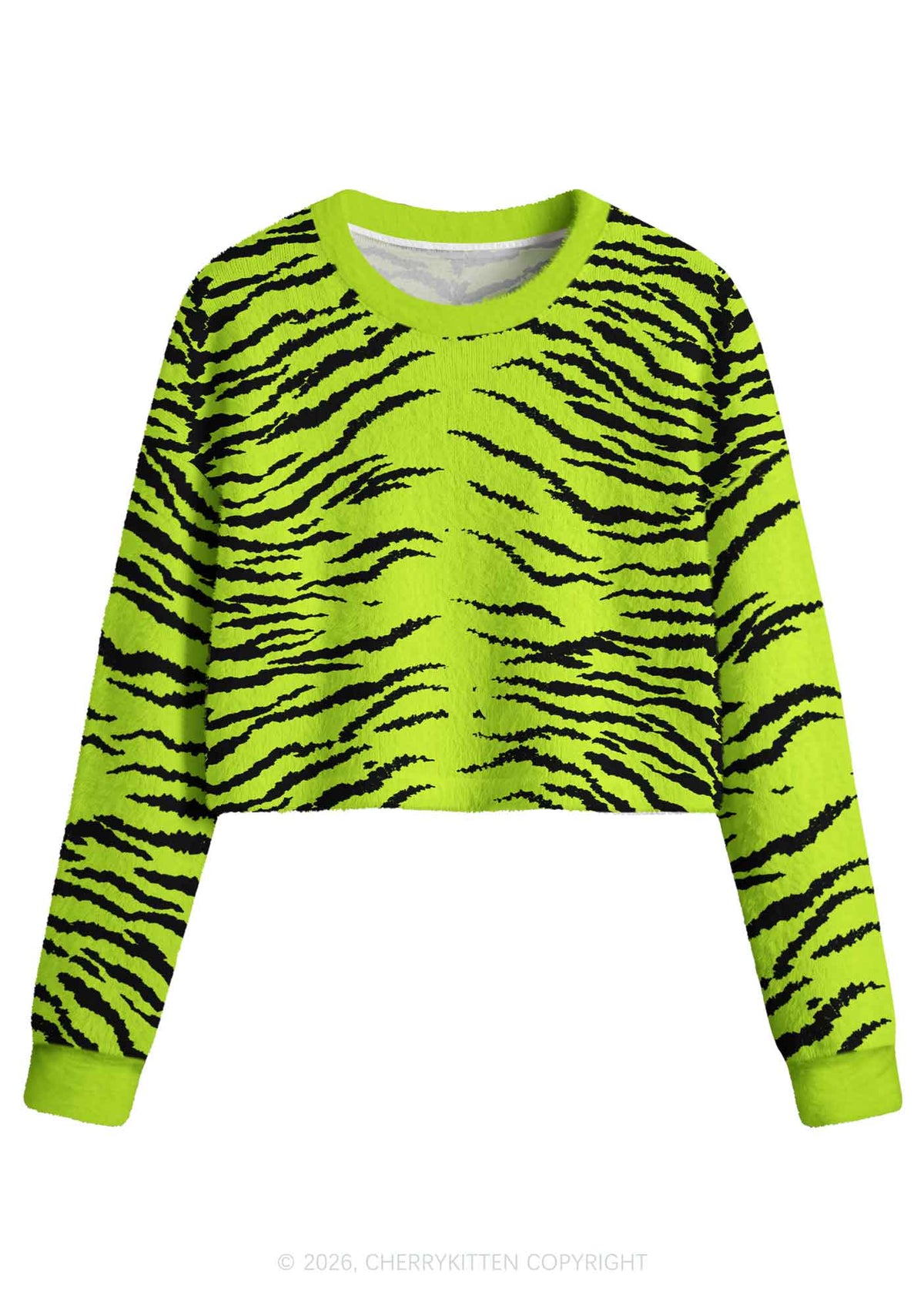 Green Zebra Y2K Crop Knit Sweatshirt Cherrykitten