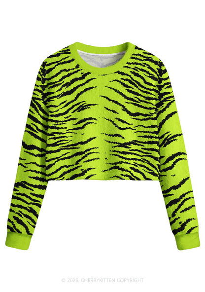 Green Zebra Y2K Crop Knit Sweatshirt Cherrykitten
