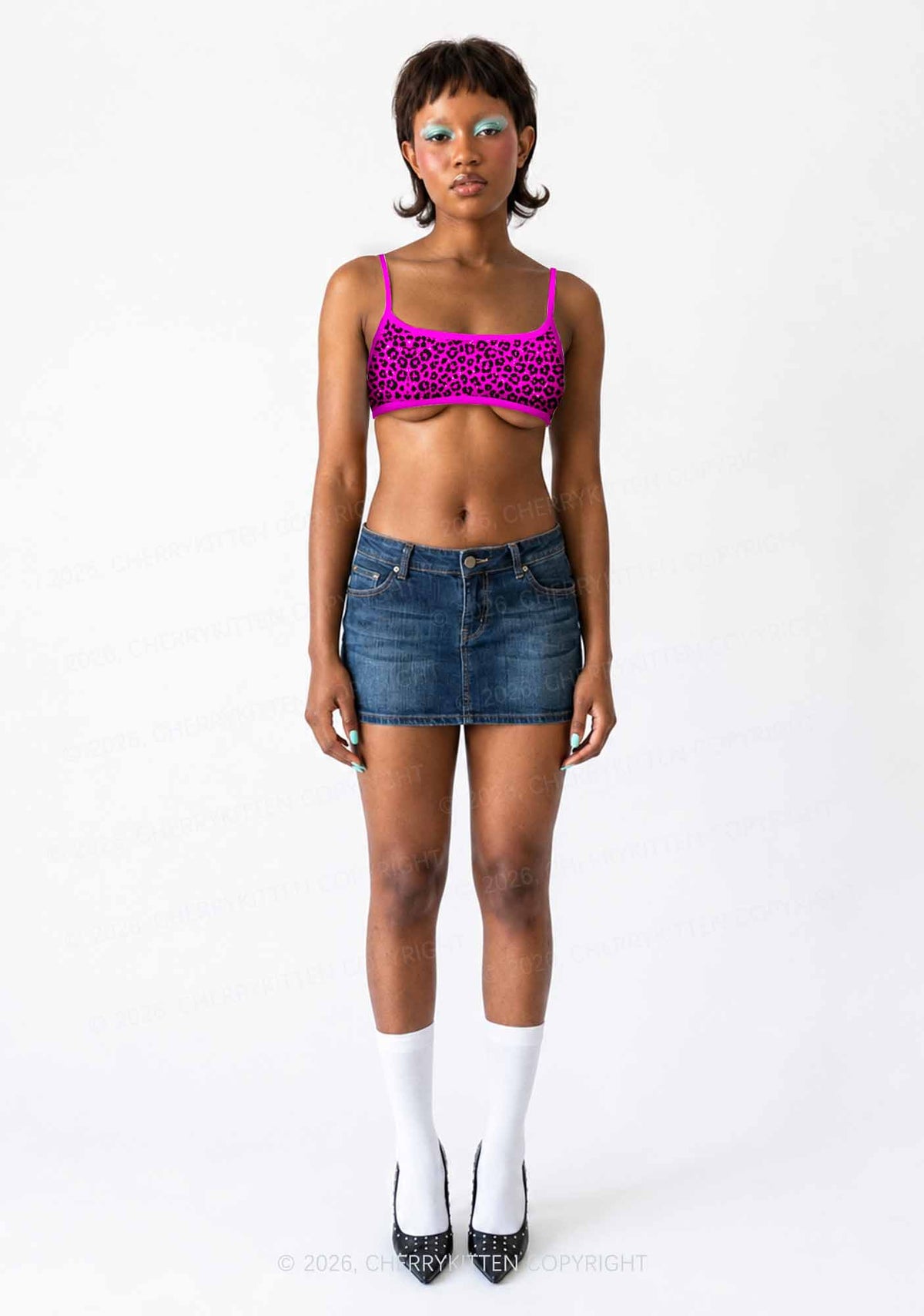 Rose Red Leopard Y2K Print Super Crop Cami Cherrykitten