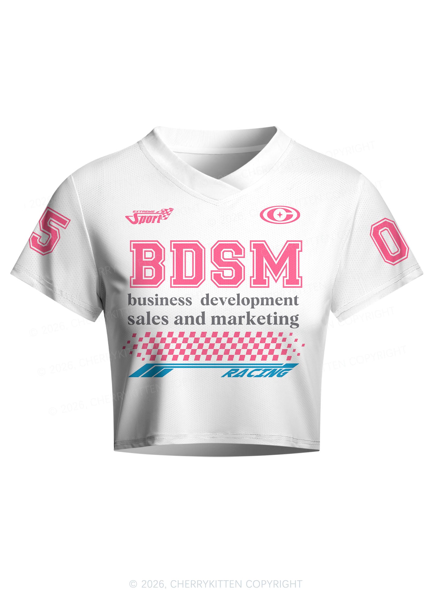 Pink BDSM Y2K Crop Football Jersey Shirts Cherrykitten