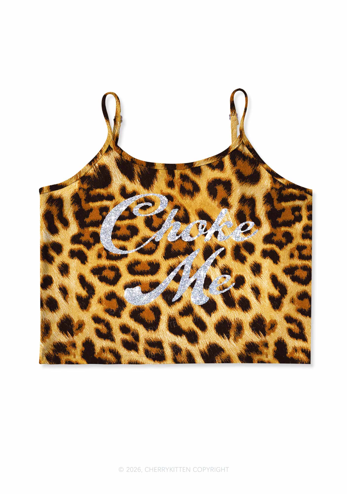 Glitter Choke Me Y2K Brown Leopard Print Cami Crop Top Cherrykitten