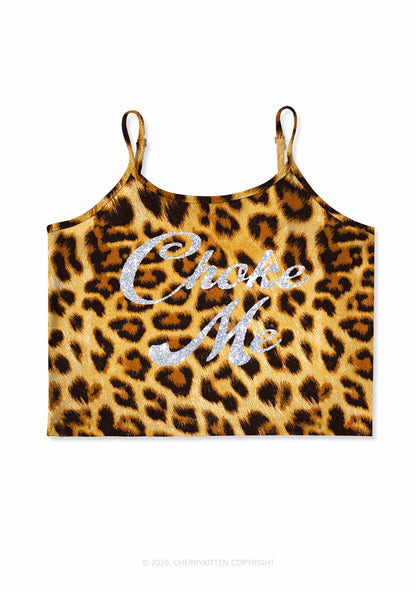 Glitter Choke Me Y2K Brown Leopard Print Cami Crop Top Cherrykitten