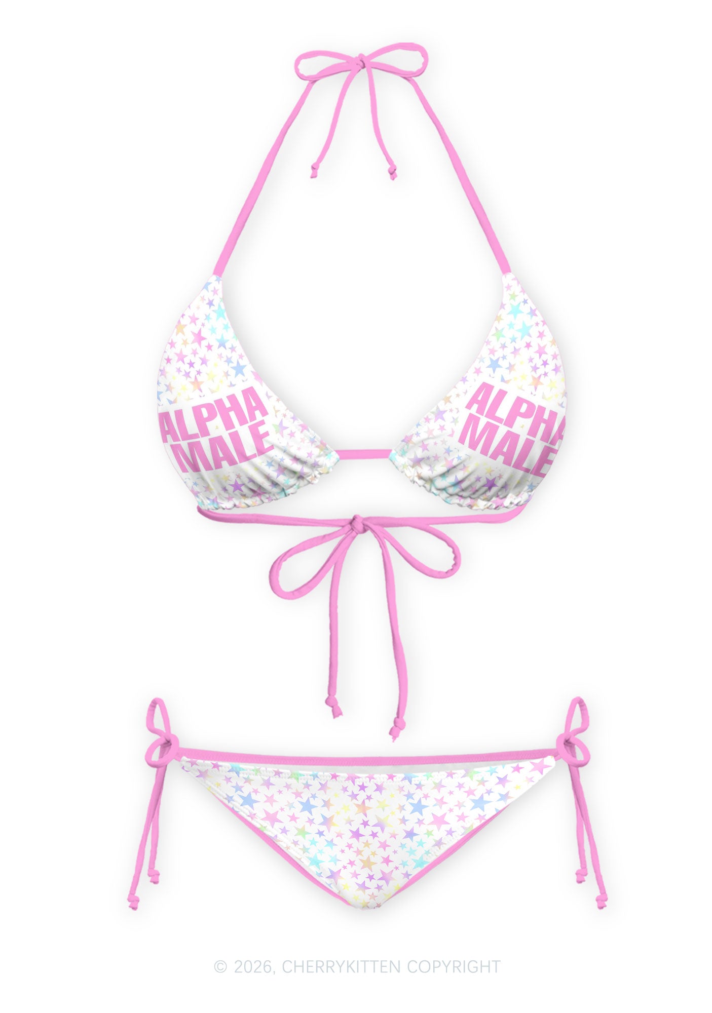 Pastel Star Alpha Male Y2K Print Bikini Set Cherrykitten