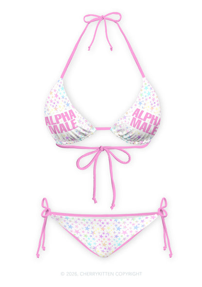 Pastel Star Alpha Male Y2K Print Bikini Set Cherrykitten