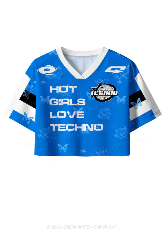 Custom Blue Techno Girls Y2K Crop Sport Jersey Shirts Cherrykitten