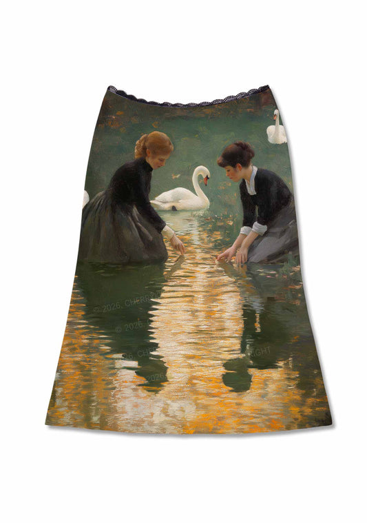 Swan Lake Girls Pride Y2K Print Midi Skirt Cherrykitten