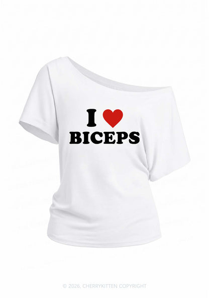 I Love Biceps Y2K Off Shoulder Tee Cherrykitten