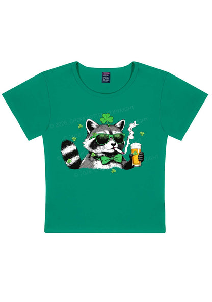 Shamrock Smoke Raccoon St Patricks Y2K Baby Tee Cherrykitten