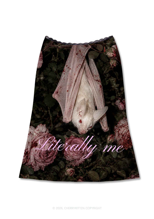 Halloween Literally Me White Bat Y2K Print Midi Skirt Cherrykitten