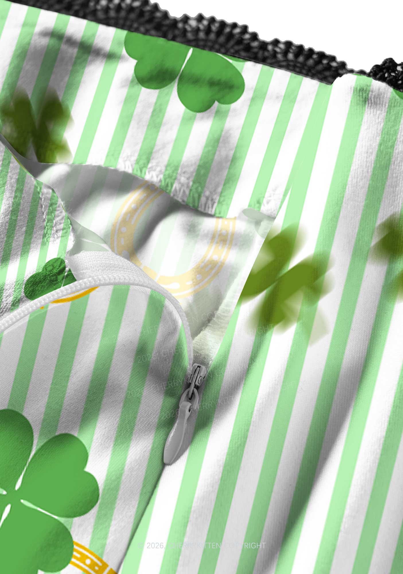 Green Stripe Clover Horseshoe St Patricks Y2K Print Midi Skirt Cherrykitten