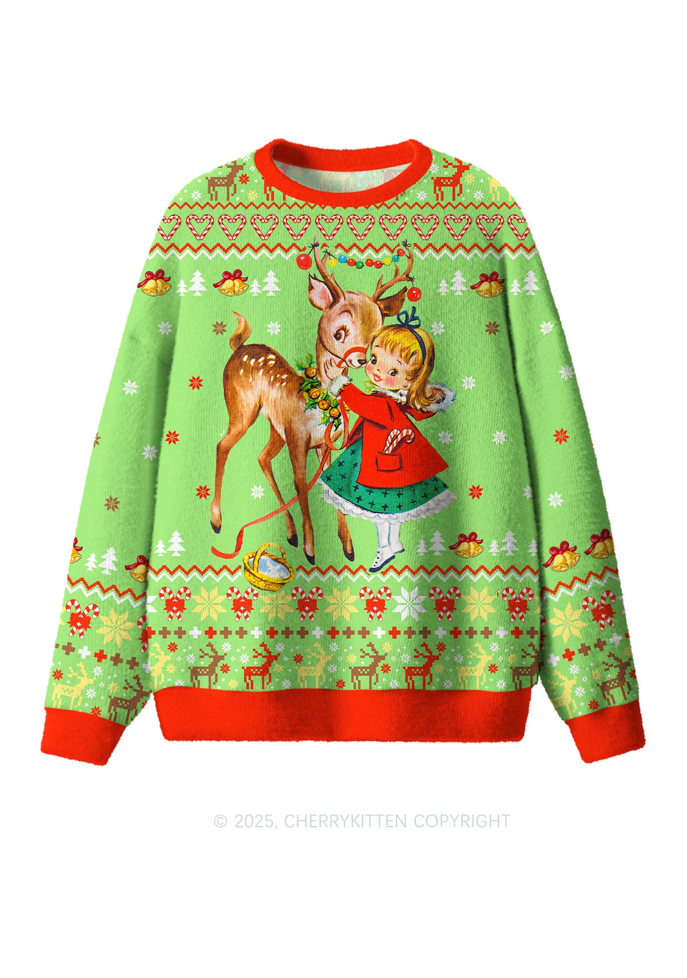 Girl Reindeer Y2K Christmas Knit Sweatshirt Cherrykitten