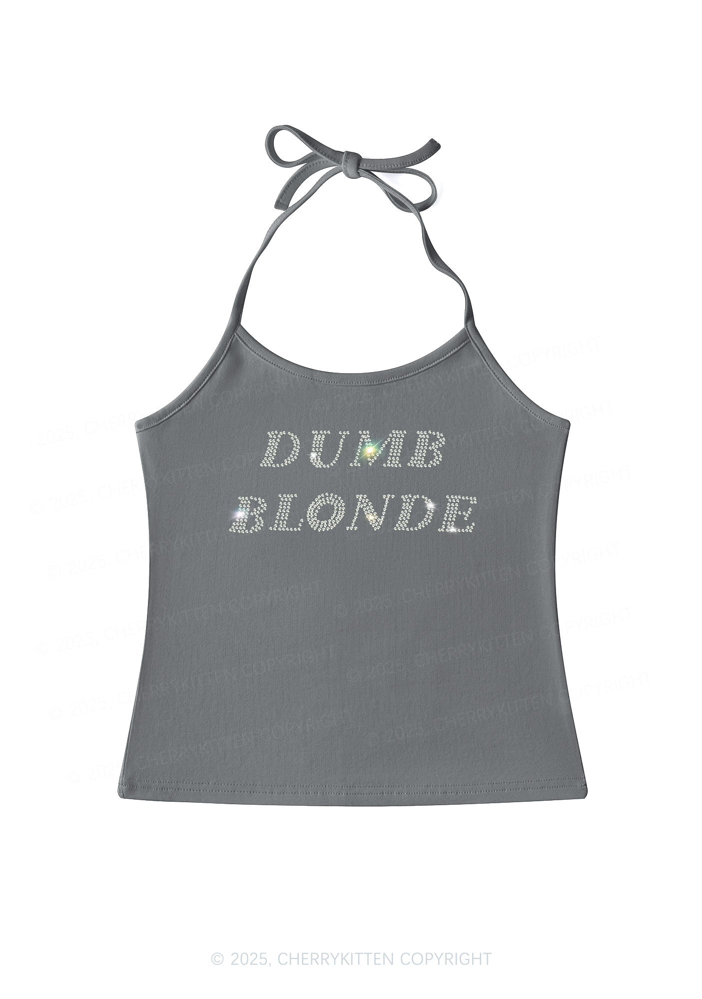 Rhinestone Dumb Blonde Y2K Halter Neck Cami Cherrykitten