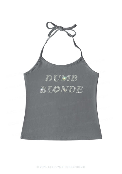 Rhinestone Dumb Blonde Y2K Halter Neck Cami Cherrykitten