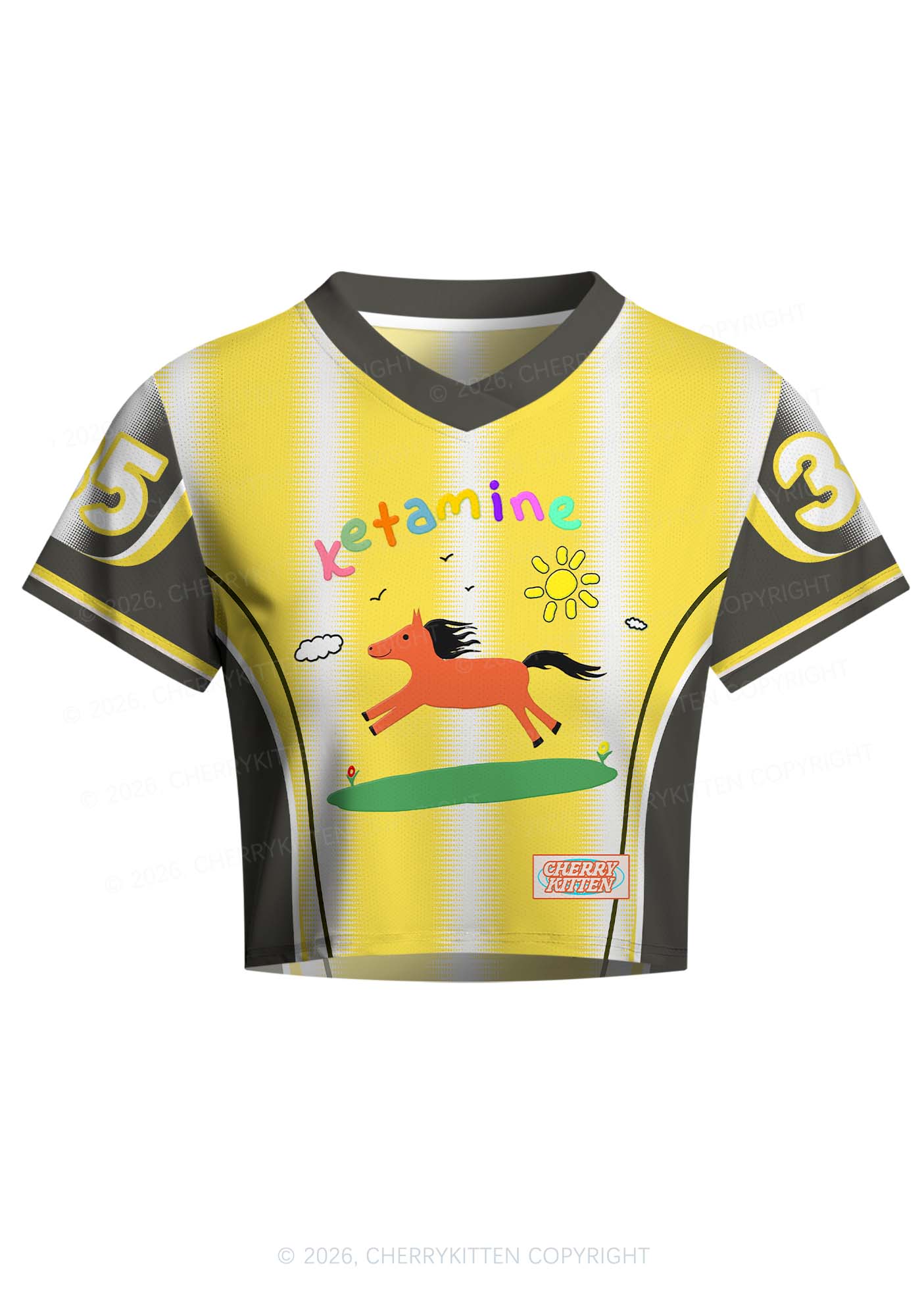 Yellow Pony Y2K Crop Football Jersey Shirts Cherrykitten