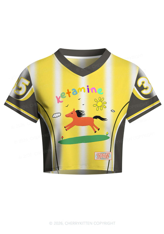 Yellow Pony Y2K Crop Football Jersey Shirts Cherrykitten