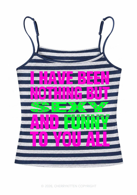 Sx And Funny Y2K Navy Grey Striped Spaghetti Strap Cami Cherrykitten