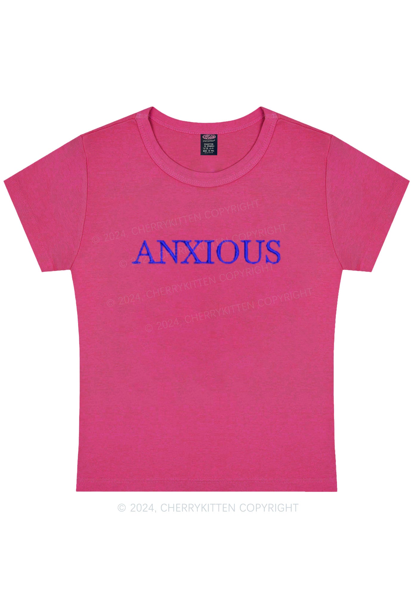 Embroidered Anxious Y2K Baby Tee Cherrykitten