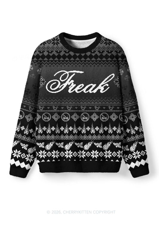 Black Freak Y2K Christmas Knit Sweatshirt Cherrykitten