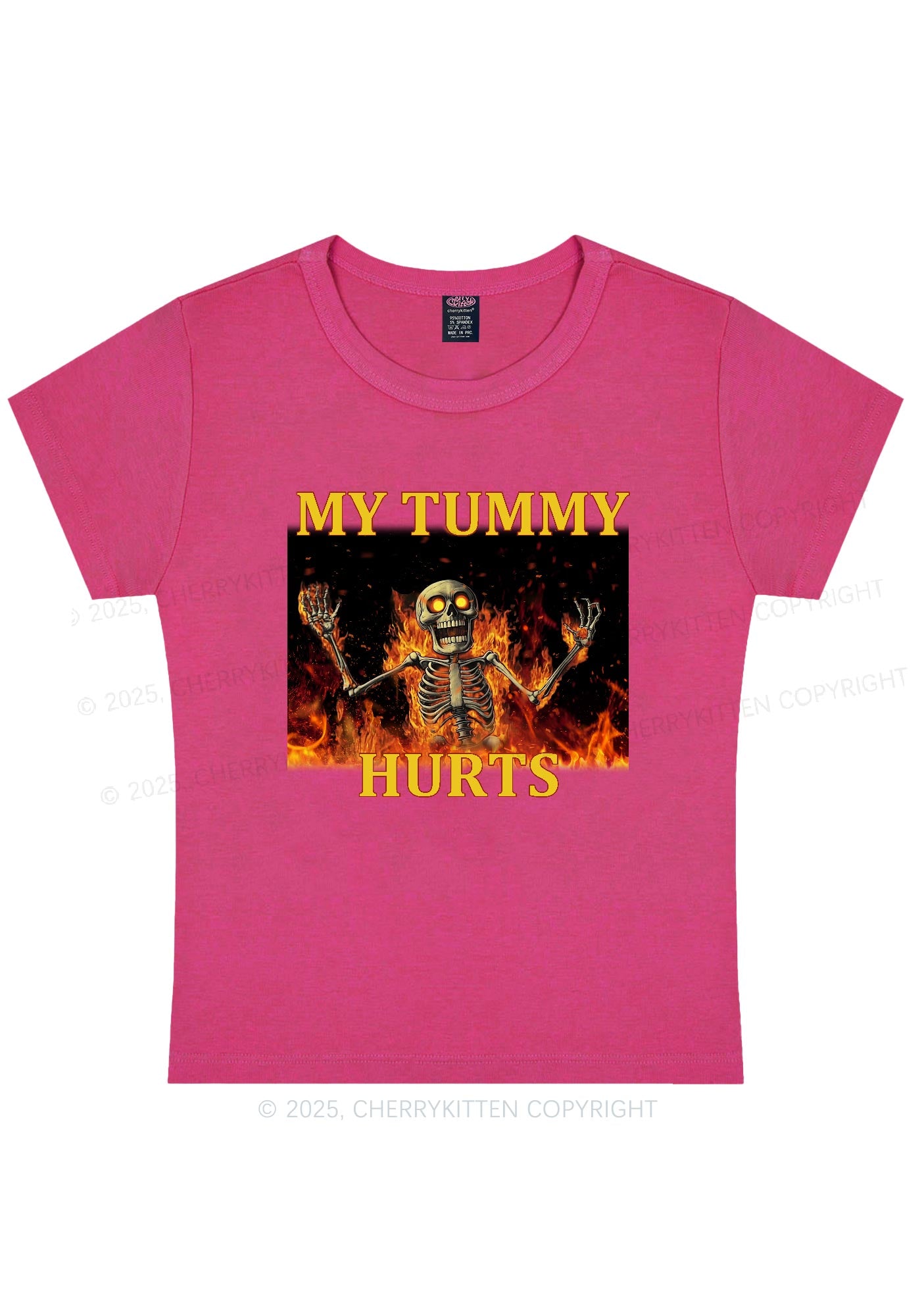 Skeleton Tummy Hurts Y2K Baby Tee Cherrykitten