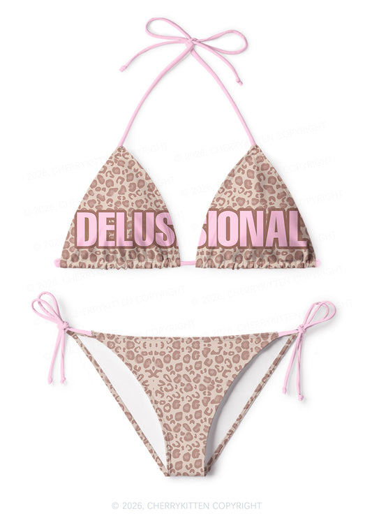 Pink Delusional Leopard Y2K Print Bikini Set Cherrykitten