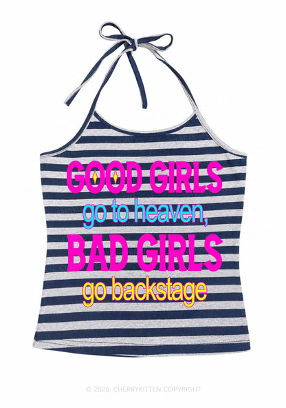 Bad Girls Go Backstage Y2K Navy Grey Striped Halter Neck Cami Cherrykitten