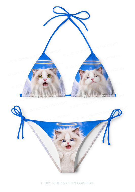 Angel Cat Y2K Print Bikini Set Cherrykitten