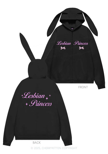 Lesbian Princess Pride Y2K Bunny Ear Zip Hoodie Cherrykitten