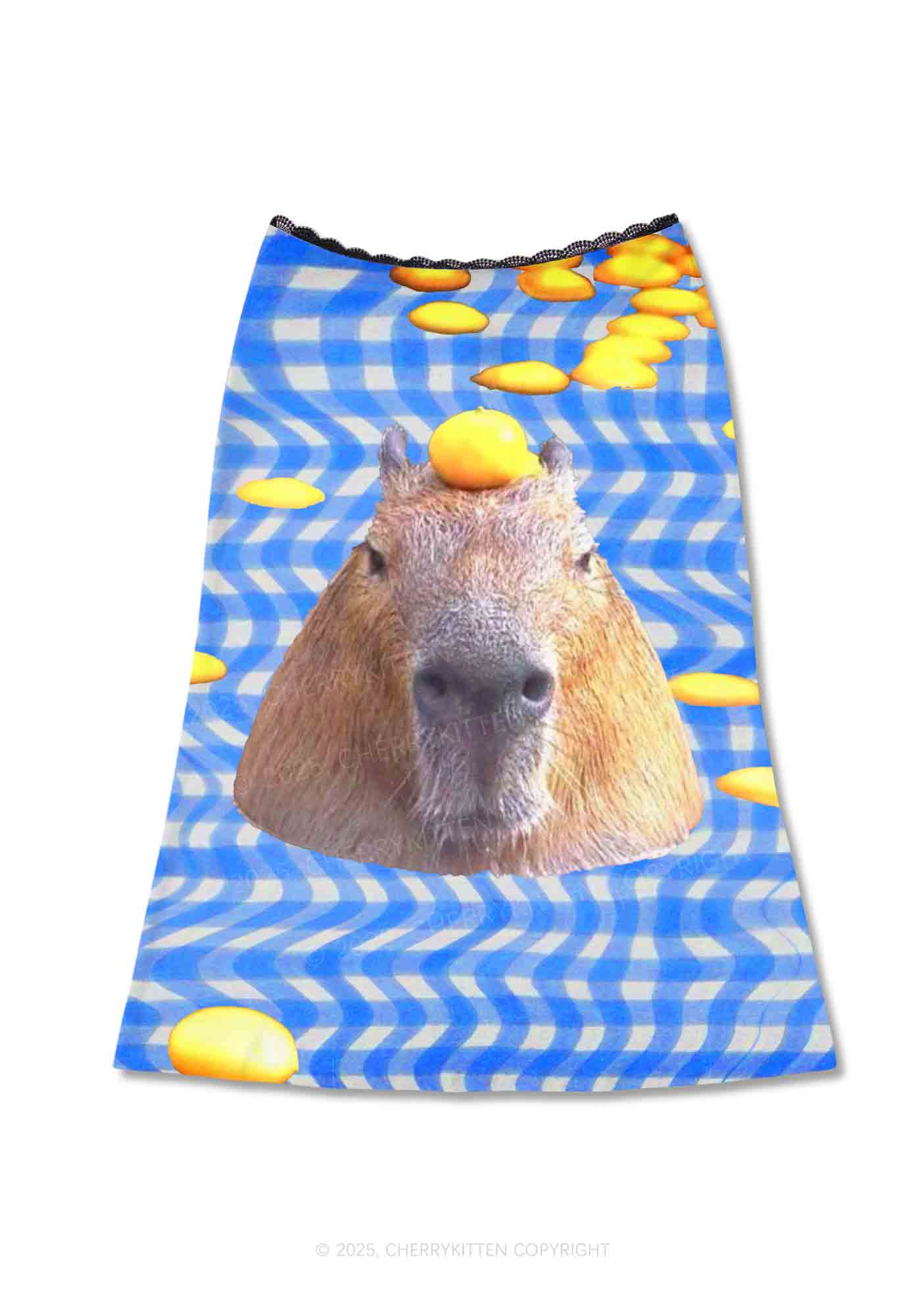 Capybara Lemon Hat Y2K Print Midi Skirt Cherrykitten