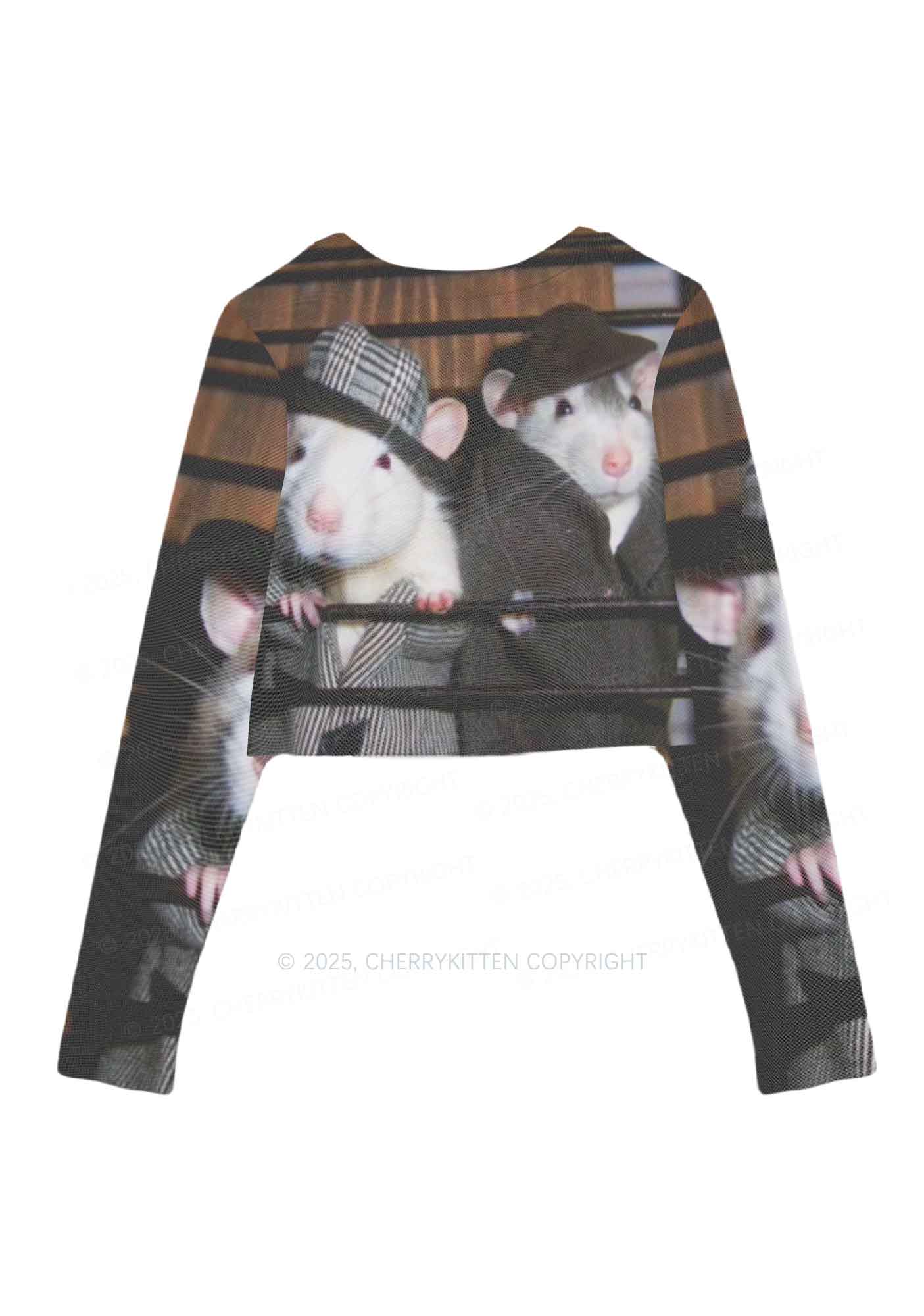 Gentlemen Rats Y2K Mesh Long Sleeve Crop Top Cherrykitten