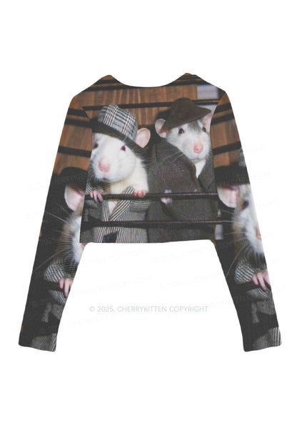 Gentlemen Rats Y2K Mesh Long Sleeve Crop Top Cherrykitten