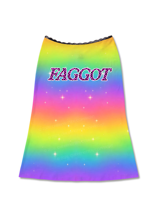 Rainbow Faggot Pride Y2K Print Midi Skirt Cherrykitten
