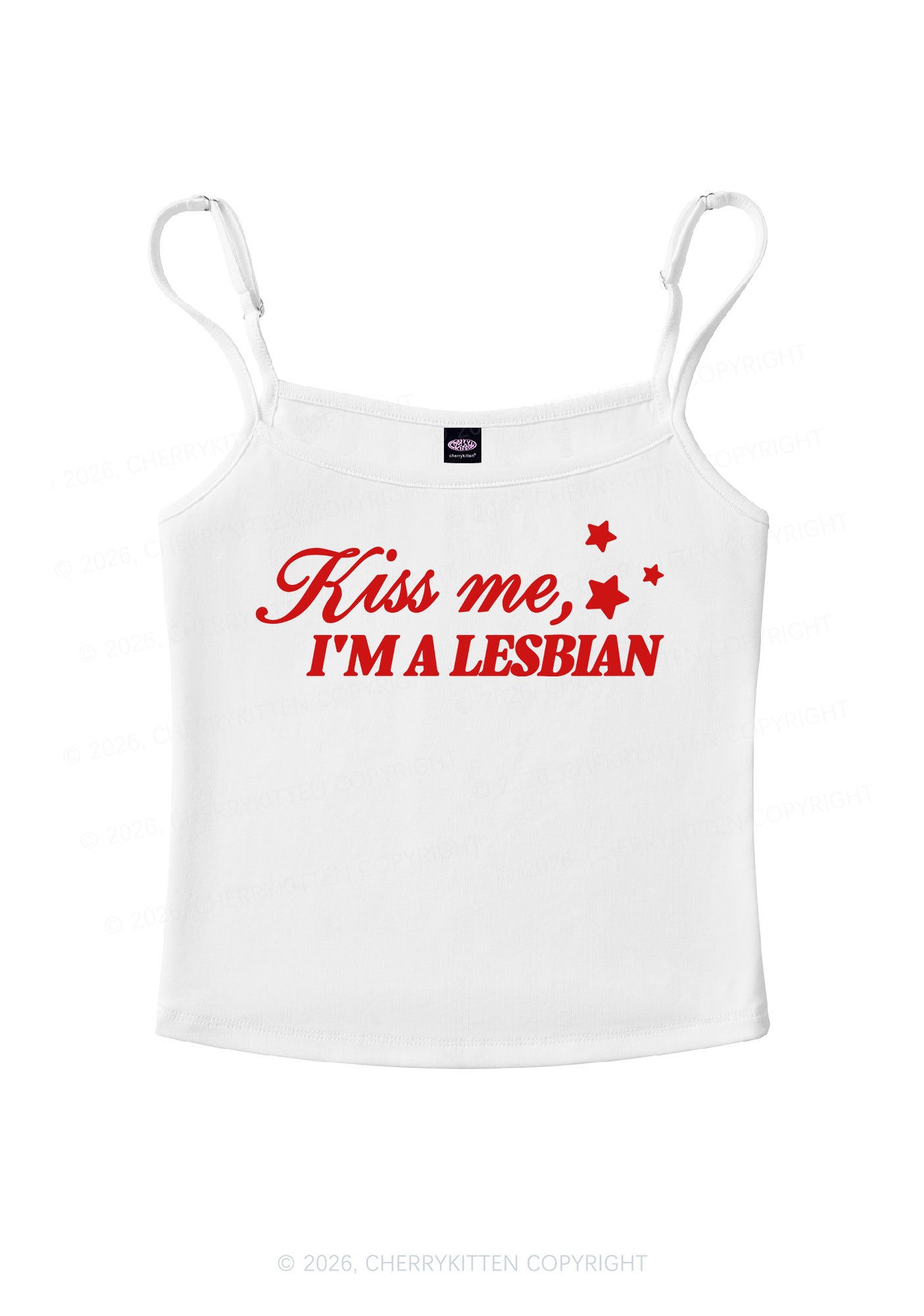 Kiss Me Im Lesbian Pride Y2K Spaghetti Strap Cami Cherrykitten