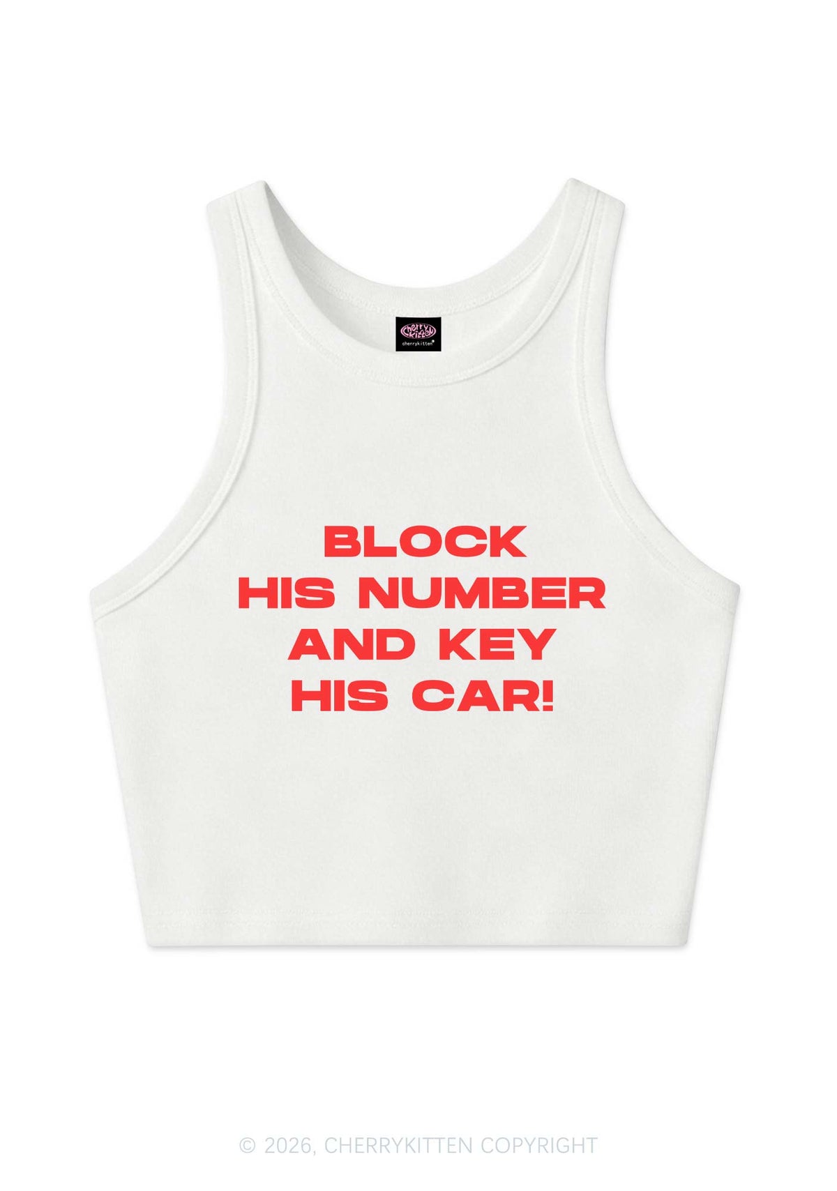 Block His Number Y2K Crop Tank Top Cherrykitten