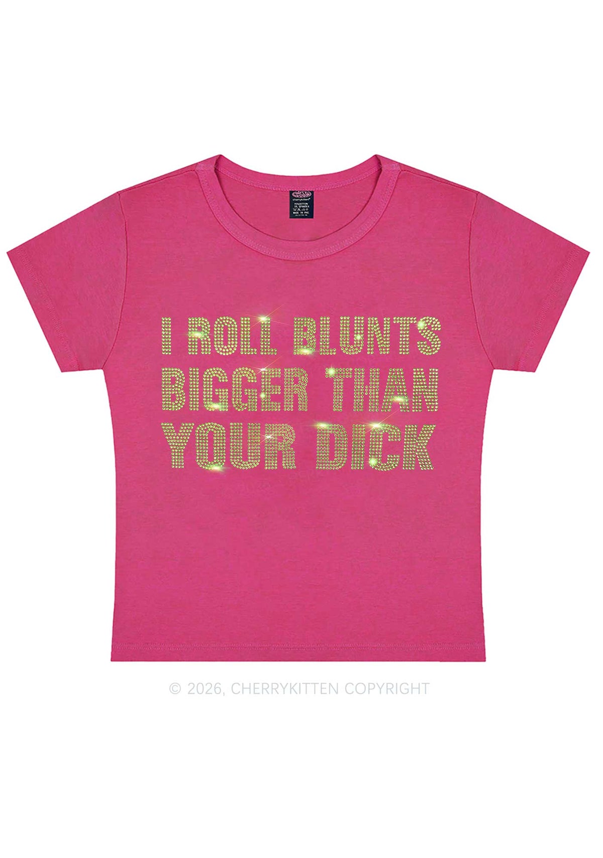 Rhinestone I Roll Blunts Y2K Baby Tee Cherrykitten