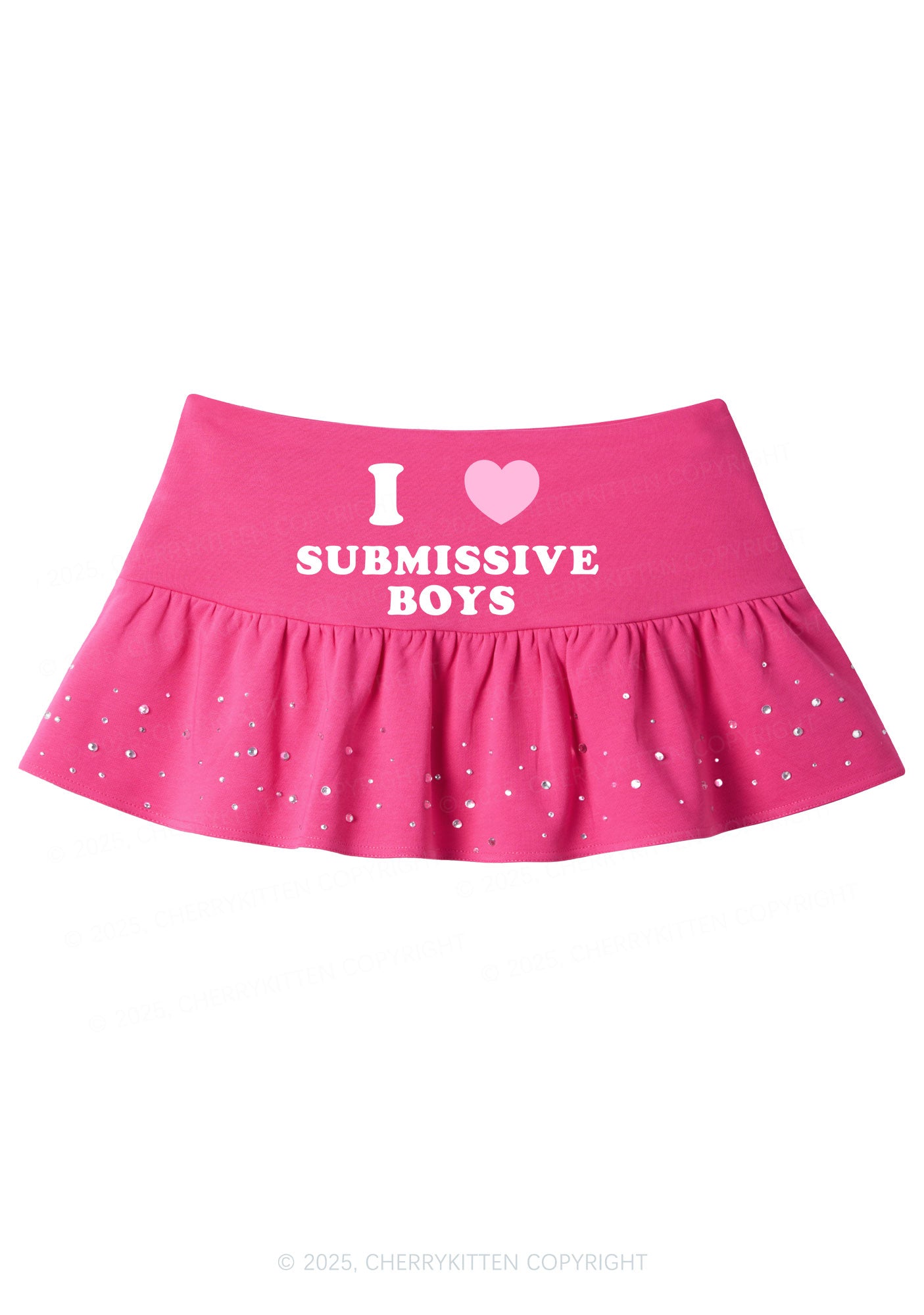 I Love S Boys Valentine's Day Y2K Pink Ruffled Rhinestone Mini Skirt Cherrykitten