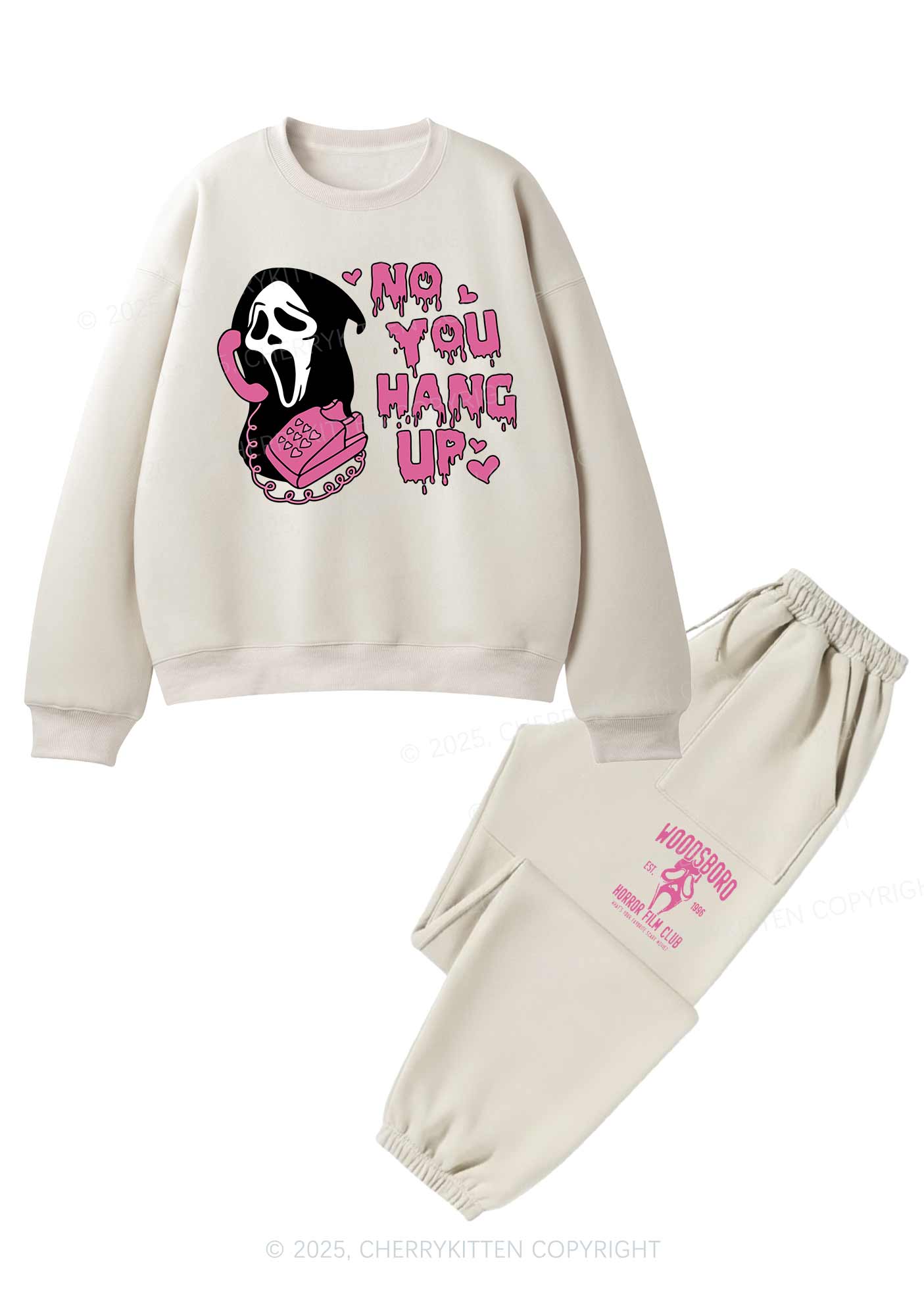 Halloween No You Hang Up Y2K Fleece Sweatshirts Set Cherrykitten