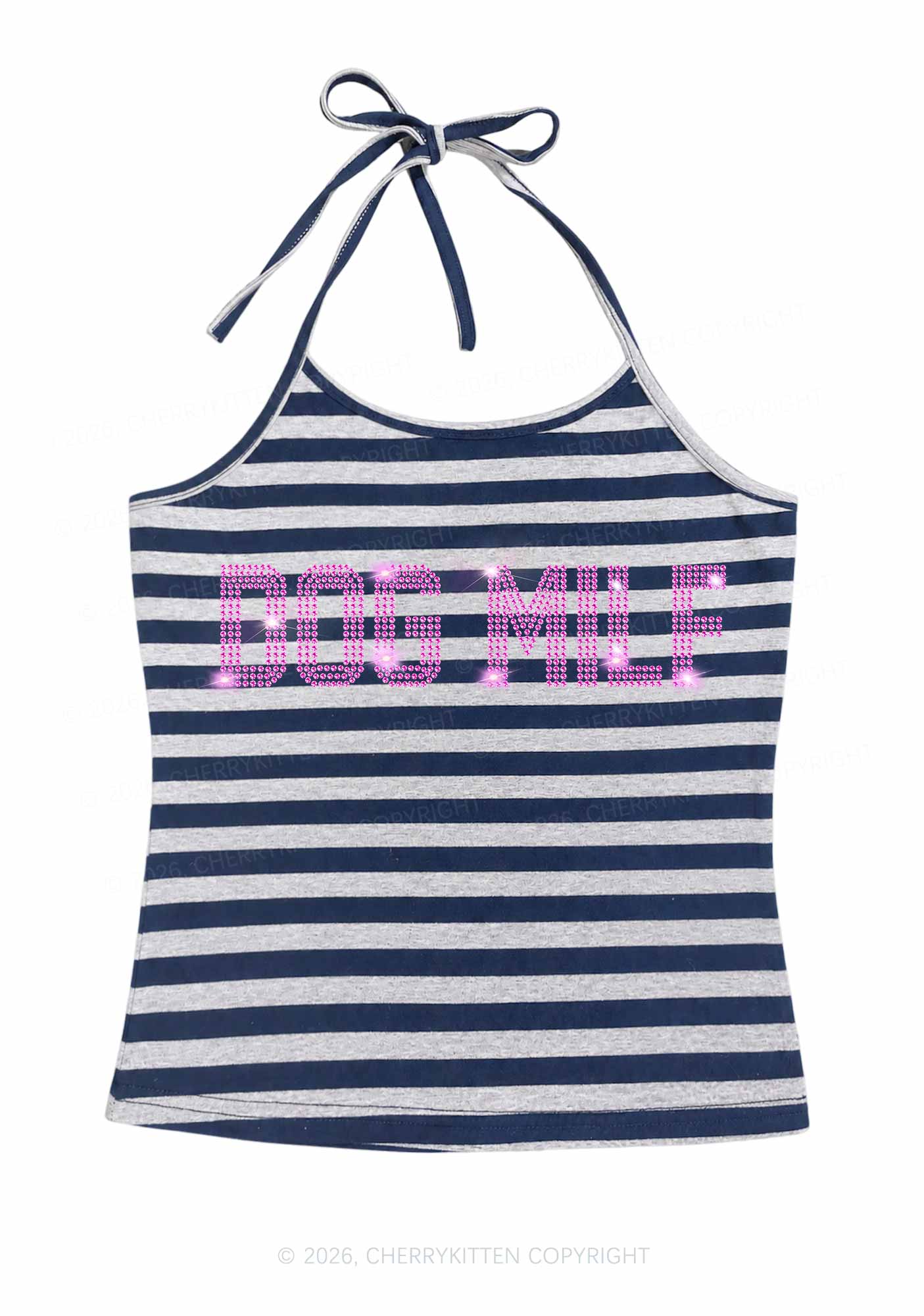 Rhinestone Dog Mxxf Y2K Navy Grey Striped Halter Neck Cami Cherrykitten