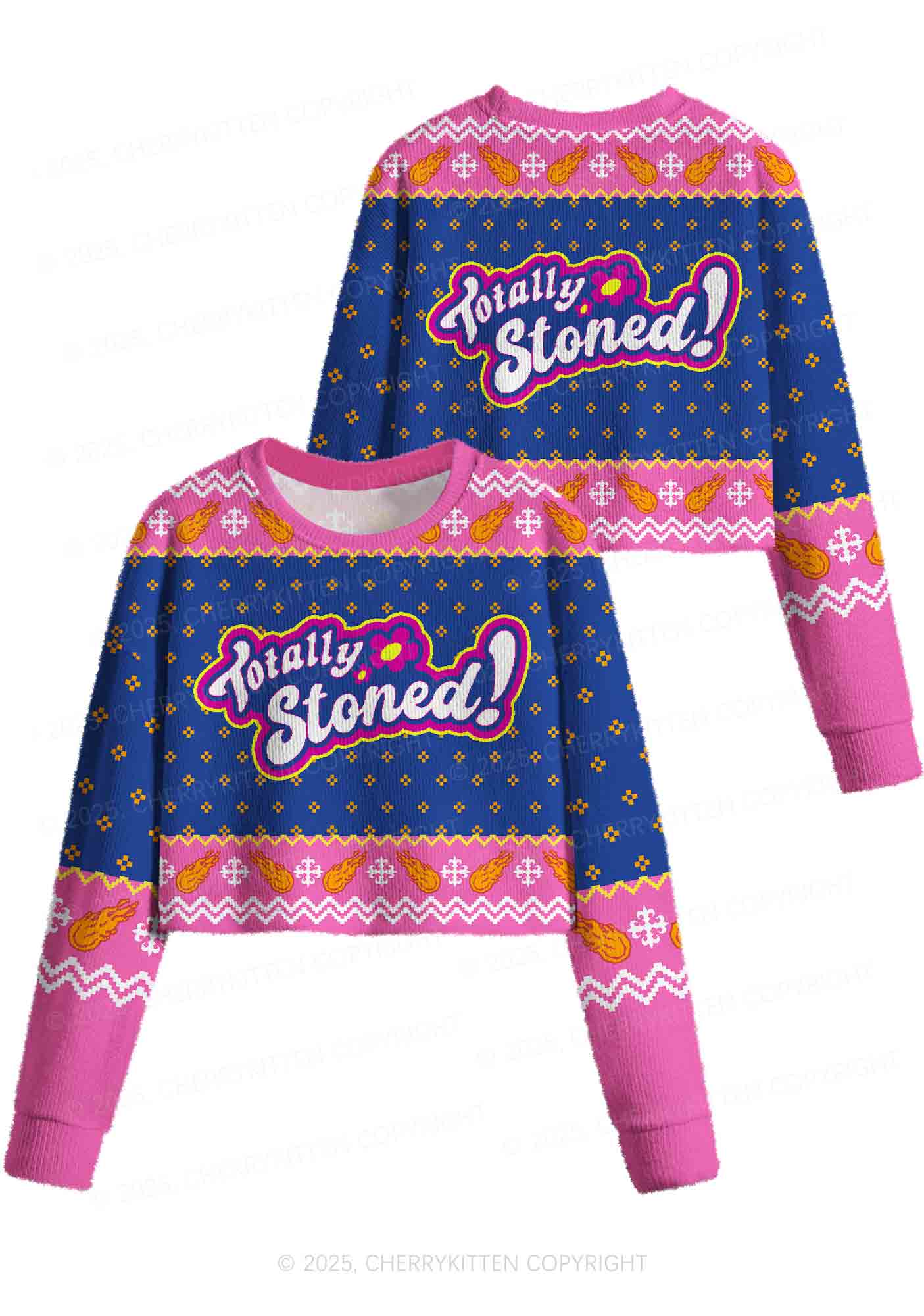Totally Stoned Y2K Christmas Crop Knit Sweatshirt Cherrykitten