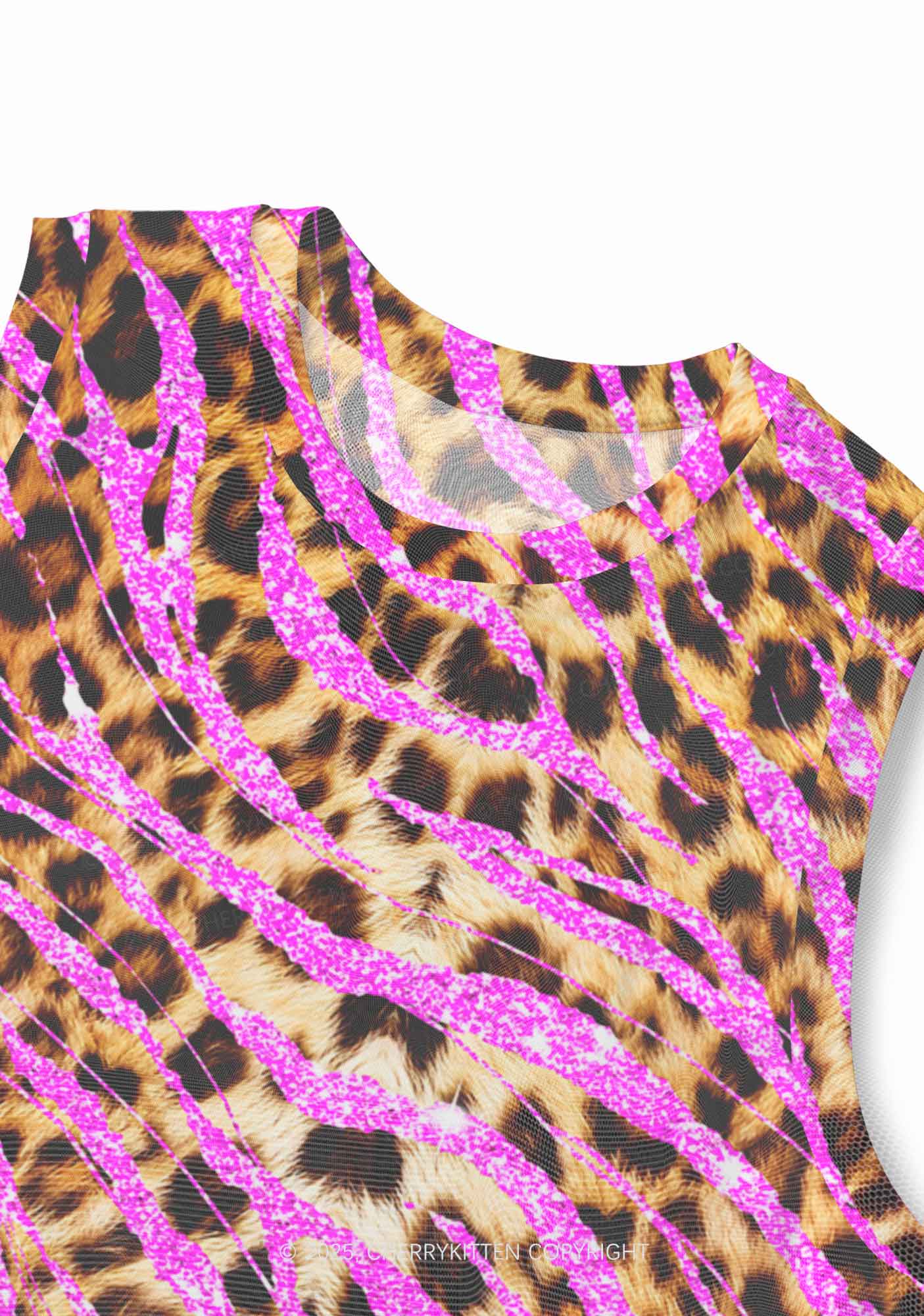 Sparkle Pink Leopard Y2K Mesh Muscle Tank Cherrykitten