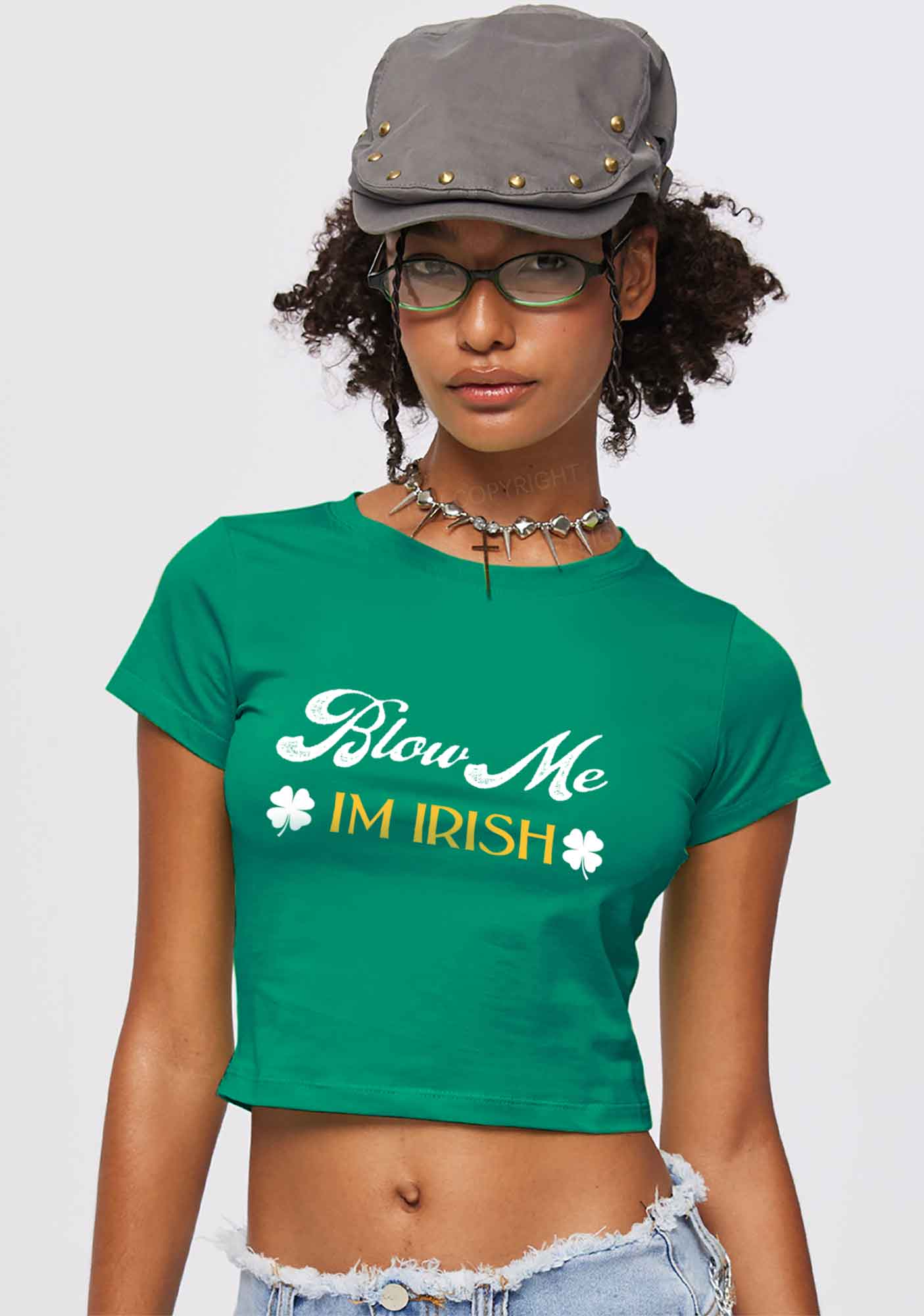 Blow Me Im Irish St Patricks Y2K Baby Tee Cherrykitten