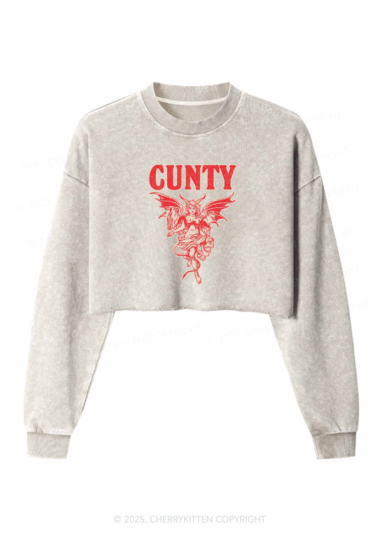 Cunty Satan Y2K Crop Washed Sweatshirts Cherrykitten